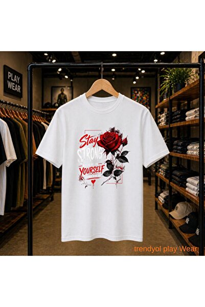 playwear Stay Strong Printed 100% Cotton Oversize Loose Regular Fit Crew Neck...
