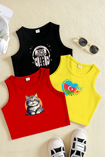 MYADA Tarz Baskılı Kız Çocuk 3'lü Crop Set 12392 12313 12315