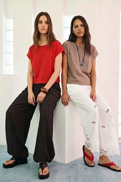 COTENCONCEPT 2 Pieces Basic Crew Neck Women's T-Shirt with Folded Sleeves