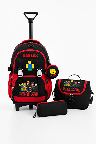 Mori School Bag 4'lü Çekçekli Okul Çantası Seti - Sabit Çekçek Katlanır Ön Ay...