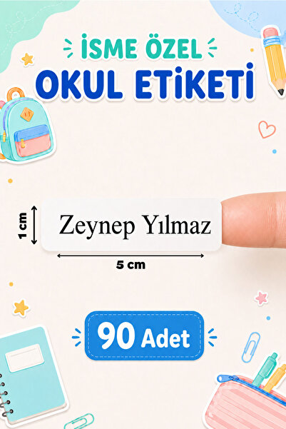 deer art Kişiye Özel Okul Etiketi Defter Etiketi 5 x 1 cm 90 Adet Parlak Kuşe...
