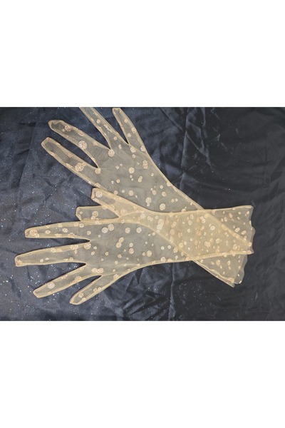 Qrsln Sabrına Plus Patterned Sparkling Short Gloves in Nude Color