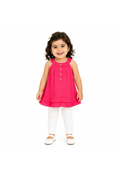 Generic Girls Fuchsia Layered Button Shiny Sleeveless Dress