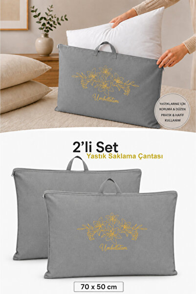umbellatum 2'li Yastık Saklama Çantası 70x50 cm | Fermuarlı Yastık Hurcu Koru...