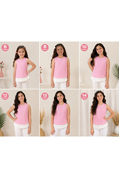Generic Girls' Striped Sleeveless A-Line Top with White Underskirt |   Suitab...