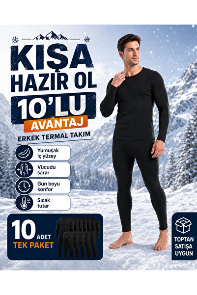 don-x | Erkek Siyah Kışlık Termal Pamuklu Takım Çoklu Set (10 ADET)
