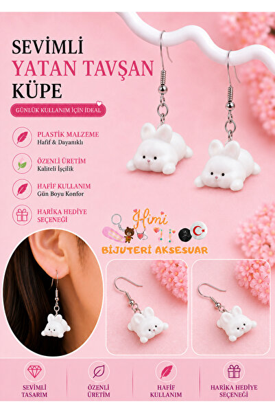 himi bijuteri aksesuar Cheerful Cute Lying Rabbit Animal Figure Dangle Earrin...
