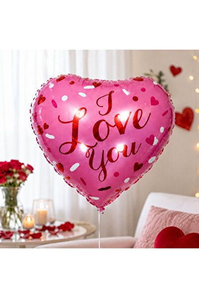 Generic بالون فويل على شكل قلب بعبارة I Love You – وردي