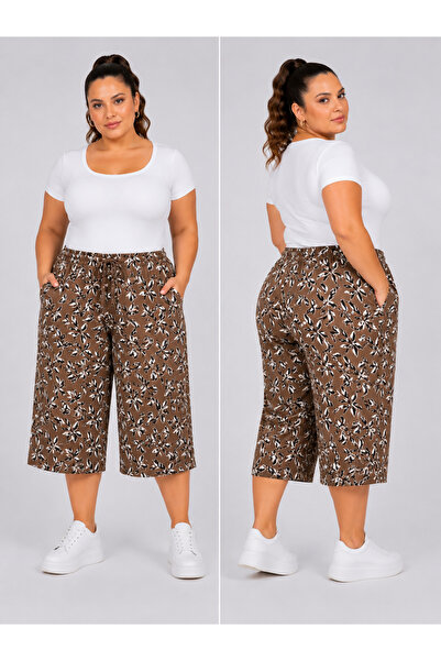 Trendline Trend Women's Floral Print Plus Size Elastic Pocket Shorts