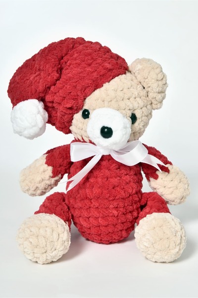 OEM Ursuleț croșetat Handmade din fir plușat, roșu-bej, 30 cm