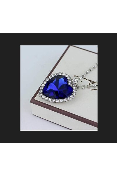 zerzembe Moniku Titanic Heart of the Ocean Crystal Costume Necklace Women's Jewelry Gift (Blue), Metal, Crystal