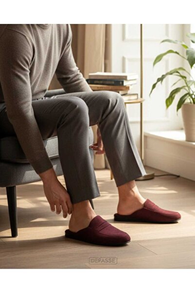 DEPASSE Men's Suede Slippers Burgundy Home Office Guest Dowry Groom