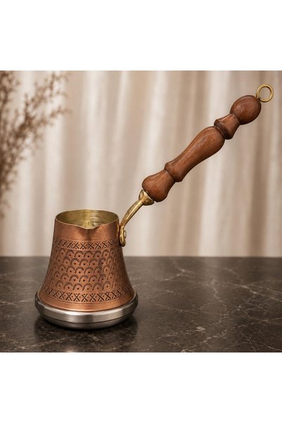 Elen Hediyelik Cherry Patterned Matte Copper Coffee Pot for 2 People – 180 ml...