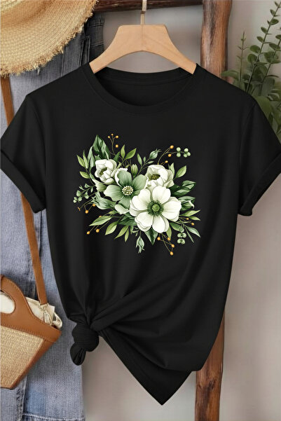 l'eivor Green Floral Printed Women's Cotton T-Shirt