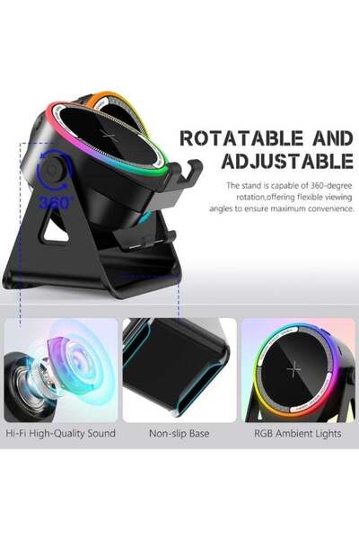 Velvetaura 4-in-1 Wireless Induction Speaker with RGB Lights & Phone Stand | ...