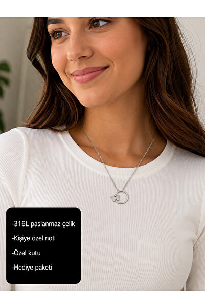 HER ŞEY NOTA www.herseynota.com 316L Stainless Steel Luna Butterfly Ring Neck...