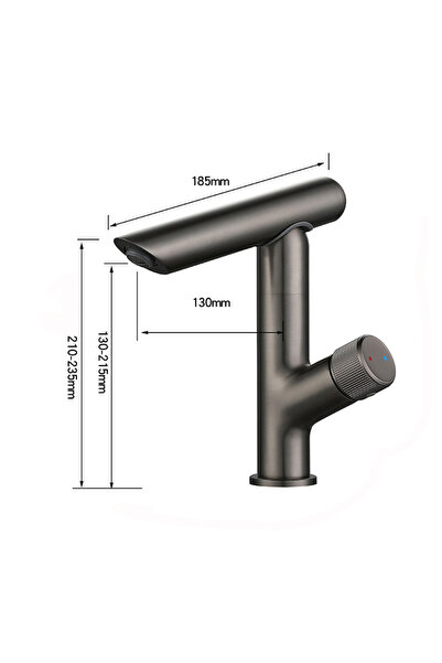 ALFAS Antrasit Modern 360 Döner Banyo Lavabo Bataryası Gun Metal (Pirinç)