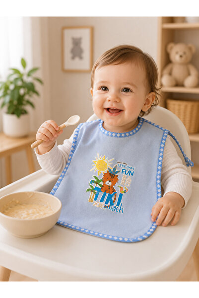 imajbebe Waterproof Drawstring Baby Bib Blue Safari Patterned 3-36 Months