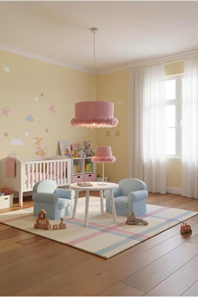 Elizim Home Lighting Tütü Fırfırlı Pudra Dekoratif Avize Masa Lambası takım