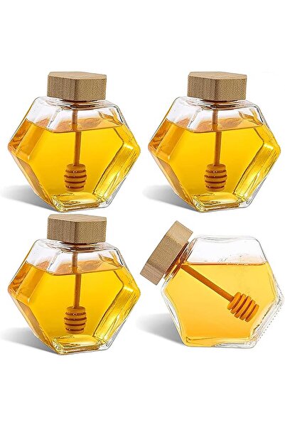 Arabest 4 Pack Glass Honey Pots with Wooden Dipper,7 oz Honey Container Store...