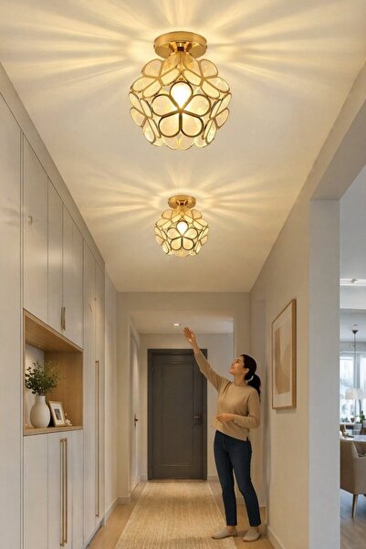 Generic 1 Iron PVC Dimmable Flush Mount Ceiling Light Flower Petal Gold Vinta...