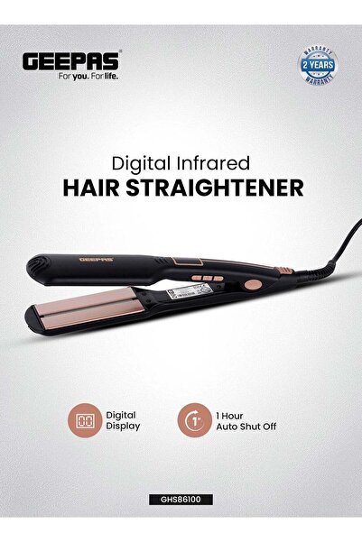 Geepas Digital Infrared Hair Straightener 52W | 360° Swivel Power Cord, 1 Hou...
