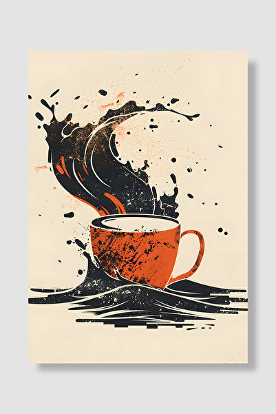 Luna Marissa Poster kafe, prskajuća narandžasta šolja kafe, grunge retro lino...