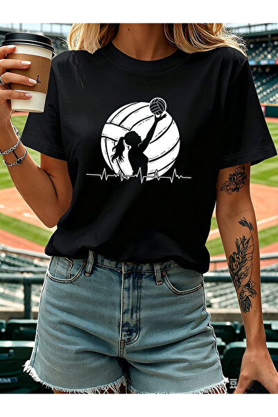 En22 Volleyball Heartbeat S Women Crew Neck T-Shirt, White Silhouette Spiker ...
