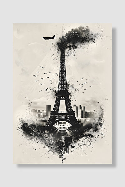 Luna Marissa Poster Turnul Eiffel Negru Alb Avioane Păsări Siluetă a orașului...