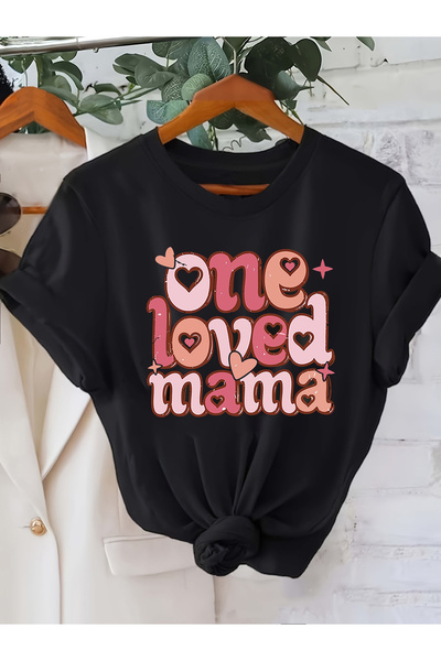 212ZTD تي شيرت نسائي بتصميم One Loved Mama |   بلوزة يومية للأمهات بأكمام قصي...