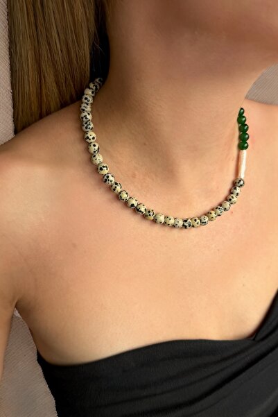 bemoreatelier Green Sand Jasper ve Yeşil Cam Taşlı Kolye