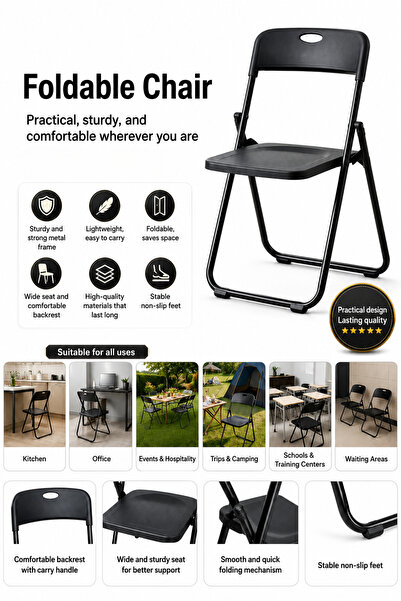 Baytix HOME Portable Foldable Chair with Metal Frame, Wide Plastic Seat, Carr...