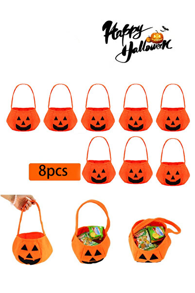 GGEROU 8PCS Halloween Pumpkin Bag 3D Non Woven Candy Tote Bag Halloween Pumpk...