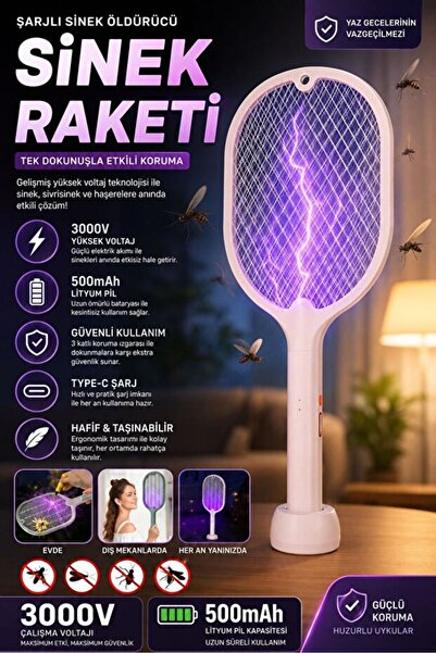 Epilons Şarjlı Sinek Öldürücü Kovucu Sivrisinek Raketi Elektrikli Karasinek H...