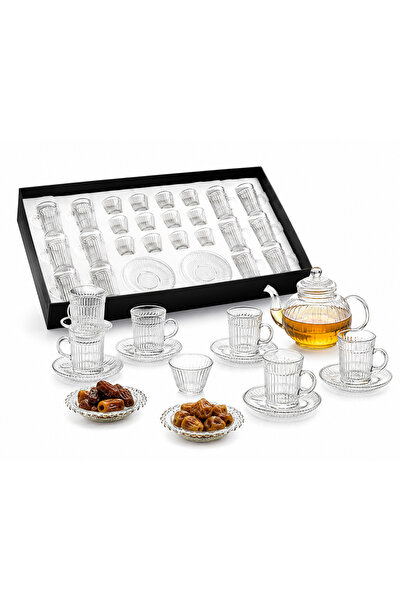 goldenline 36-Piece Premium Glass Tea & Cawa Cup Set with 12 Tea Cups, 12 Sau...