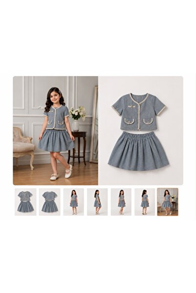 NO BRAND Short-Sleeved Blouse with Pleated Skirt