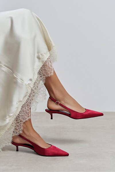 NİŞANTAŞI SHOES Rovia Burgundy Satin Pointed Toe Thin Heeled Women's Shoes