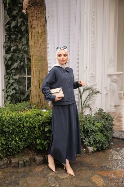Bwest Linen Skirt Suit - Dark Blue