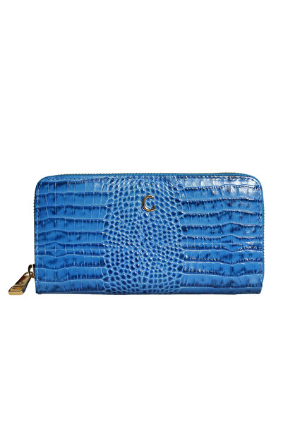 Platin Blue Leather Crocodile Print Women's Wallet