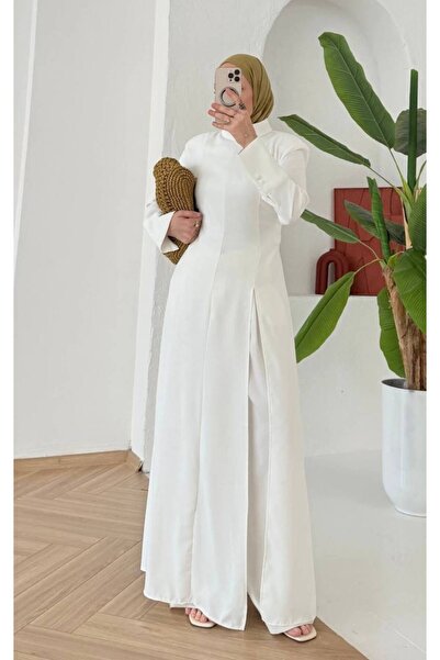 My Blog White Cuff Sleeves Slit Design Abaya - M8567