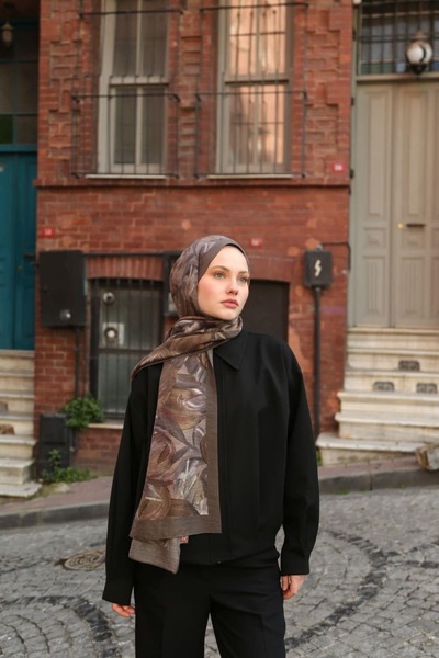 ENRİCO FERRİ Allure Tulip Pattern Tencel Shawl - Dark Mink