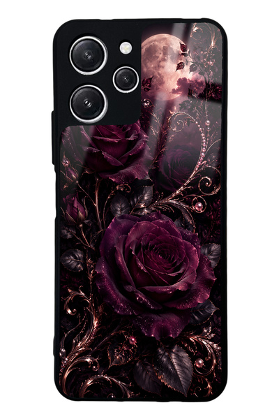 Spoyi Xiaomi Redmi 12 Moonlit Burgundy Rose Design Glossy Phone Case