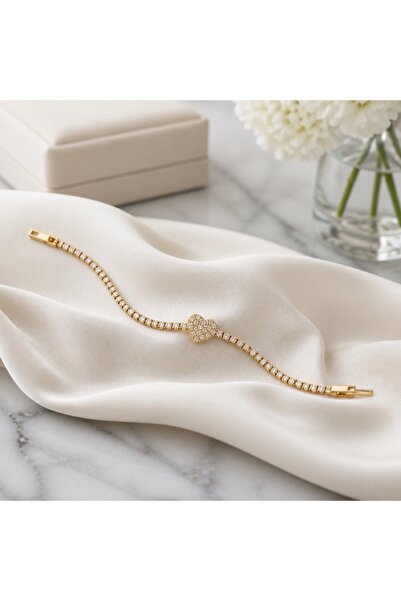 ALİSSA 14K GOLD 316L ÇELİK KARARMAZ ZİRKON TAŞLI SU YOLU BİLEKLİK 17CM