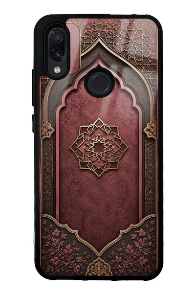 Spoyi غطاء هاتف لامع بتصميم شعار عثماني باللون العنابي لهاتف Xiaomi Redmi Note 7