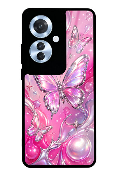 Spoyi Oppo Reno 11F Pink Prism Butterfly Tasarımlı Glossy Telefon Kılıfı