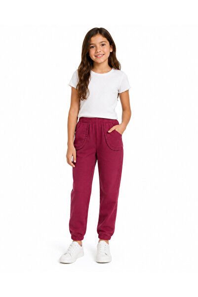 Generic Girls' Elastic Waist Burgundy Jogger Pants, Size 10Y