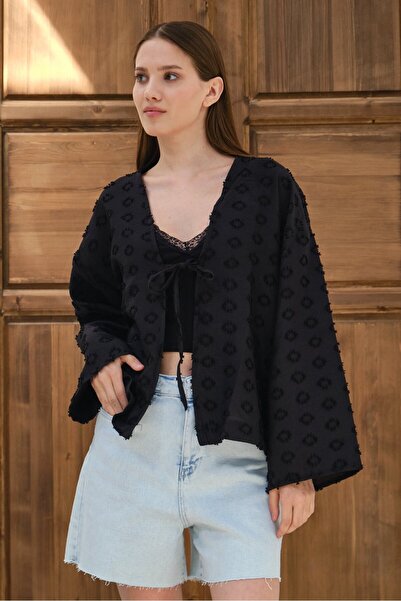Lavix Women's Textured Kimono Cardigan with Tie Detail, Comfortable Fit, Long...