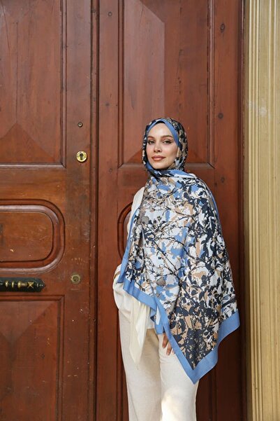 ENRİCO FERRİ Petra Brush Paint Pattern Shawl - Baby Blue