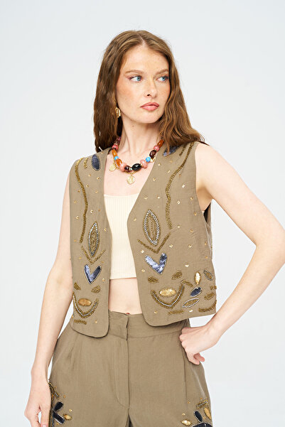 Orfeo Negro Women's Beaded and Sequined Flowy Vest