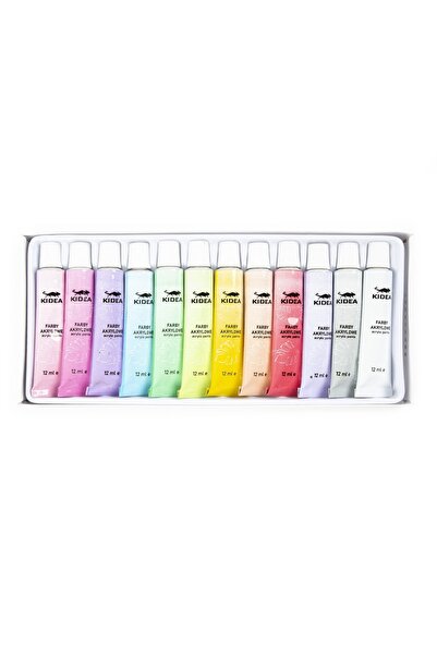Derform Set 12 de vopsele acrilice pastel, Kidea, 12 ml, Multicolor